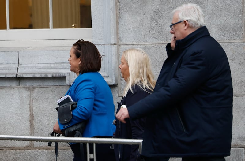 Sinn Féin leader Mary Lou McDonald at Leinster House following one of this morning's meetings between party leaders.  Photograph Nick Bradshaw 