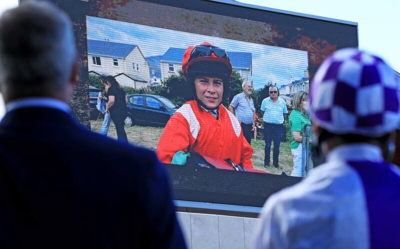 Tributes are paid to the late Jack de Bromhead during day one of the Longines Irish Champions Weekend at Leopardstown in September. Photograph: Donall Farmer/PA