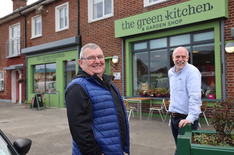 From left, Joe Mason, chief executive of Walk, and Brian Kellard, social enterprise manager, at the Green Kitchen and Garden Shop. Photograph: Dara Mac Dónaill

