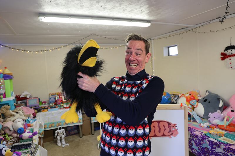 Ryan Tubridy plays with a yellow-beaked crow puppet: 'I just love that they gave him just that one sound. I think I’ll call him Russell. Russell Crow.' Photograph: Nick Bradshaw