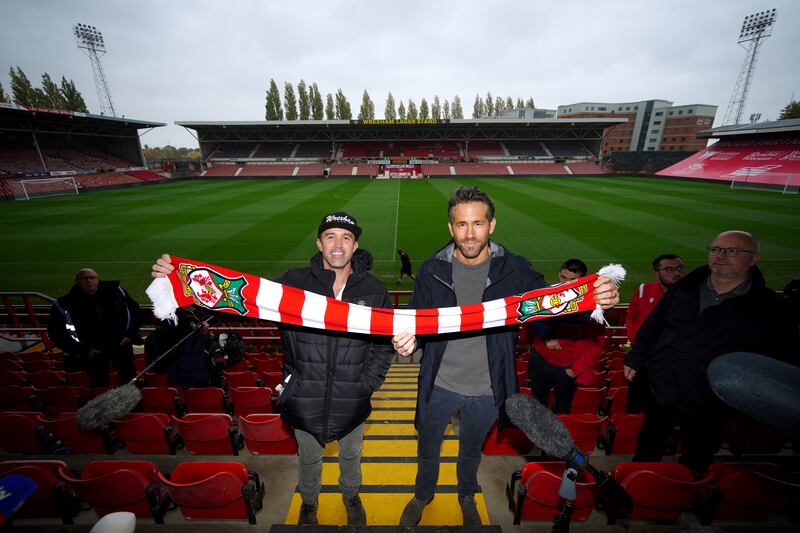 Wrexham co-chairmen Rob McElhenney and Ryan Reynold. Photograph: Peter Byrne/PA