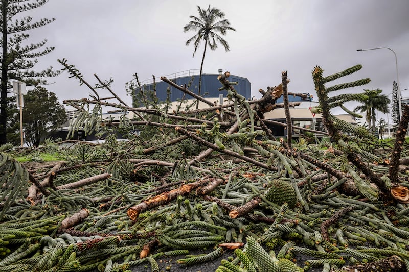 Violent winds toppled power lines in Coolangatta Cyclone Alfred inched towards Australia's eastern coast. Photograph: David Gray/AFP