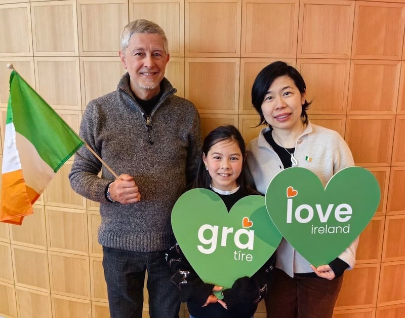 ‘Predestined connection:' Peg Chiu with her husband Toni and their daughter Kate. Photograph: Enda O'Dowd