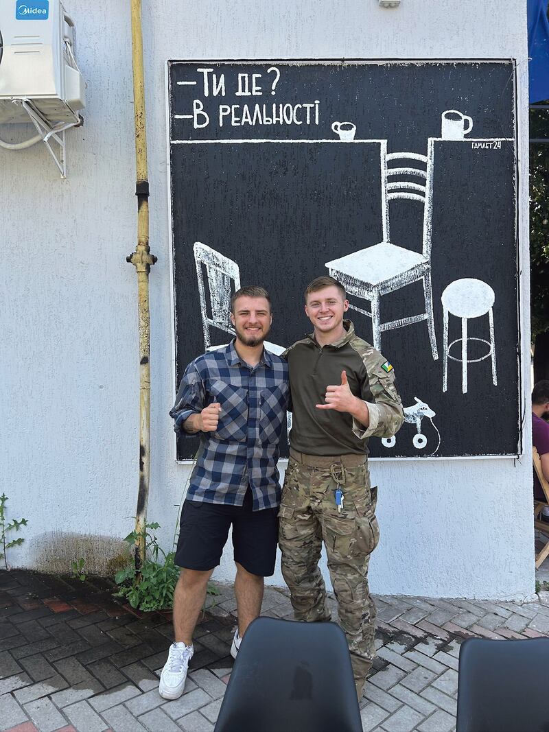 Oran McInerney and Alex Ryzhuk in Ukraine this August. Ryzhuk was later reported missing in action and presumed dead