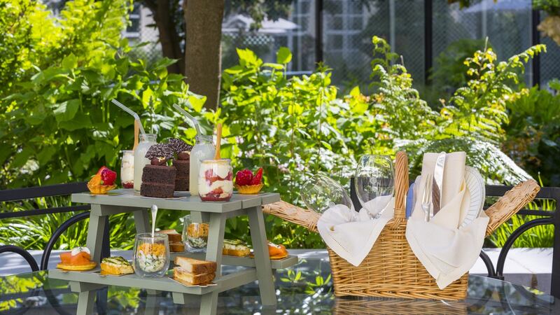 A picnic in the garden at The Merrion hotel, in Dublin.