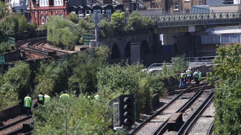 Police activity on a railway track near Loughborough Junction railway station, close to Brixton. Photograph: Yui Mok/PA Wire