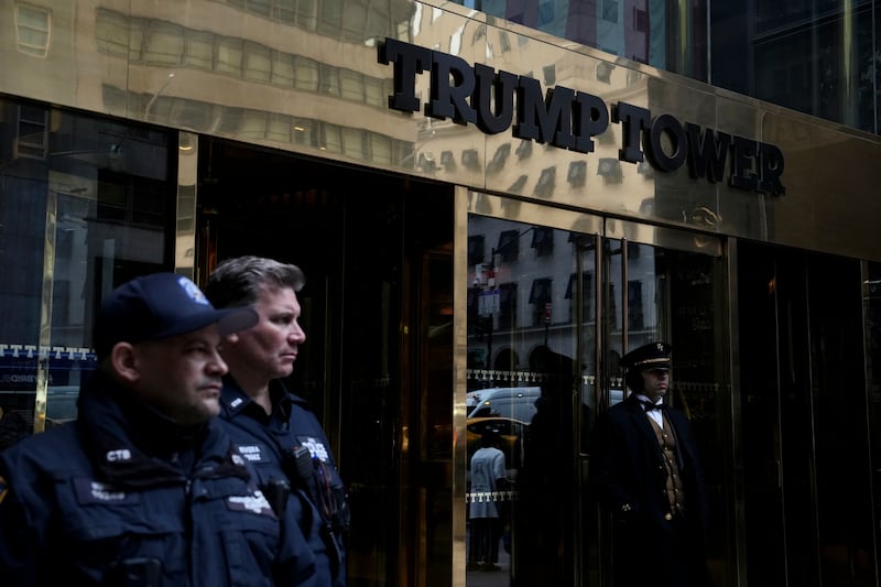 Police barricades block around Trump Tower on Fifth Avenue in Manhattan. Photograph: Todd Heisler/The New York Times
                      