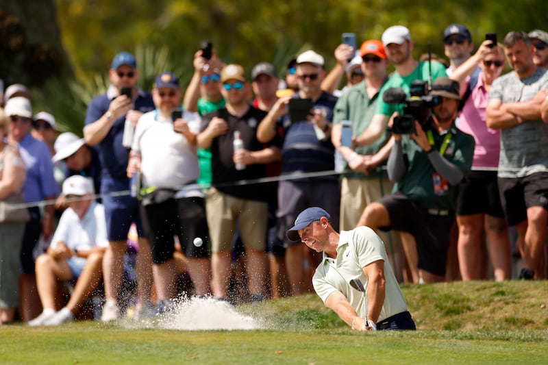 Rory McIlroy plays a shot from a bunker on the eighth hole during the final round of last year's Players Championship at TPC Sawgrass. Photograph:  Mike Ehrmann/Getty Images