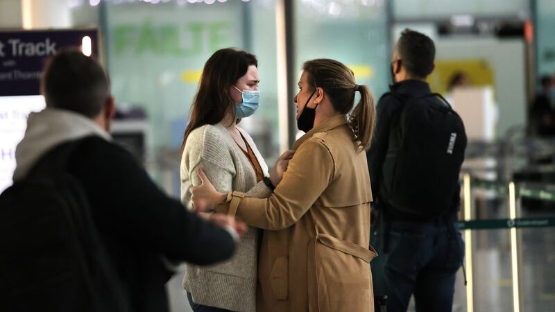 Misty Doran (right) says goodbye to her daughter Laurel Smith who was departing for Texas.