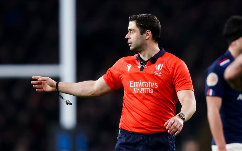 Referee Nika Amashukeli. Photograph: Andrew Fosker/Inpho 