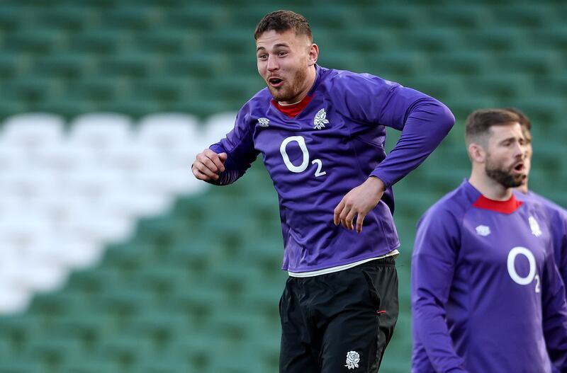 Freddie Steward at the England Rugby Captain's Run in the Aviva Stadium, Dublin, on Friday. Photograph: Andrew Conan/Inpho