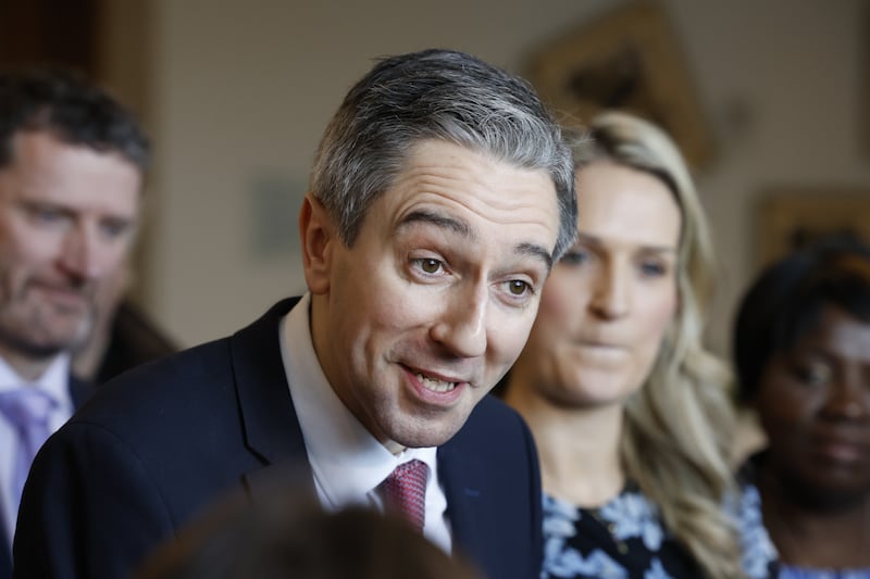 The new Fine Gael leader Simon Harris gets a hero’s welcome at the ardfheis in Galway. Photograph: Nick Bradshaw