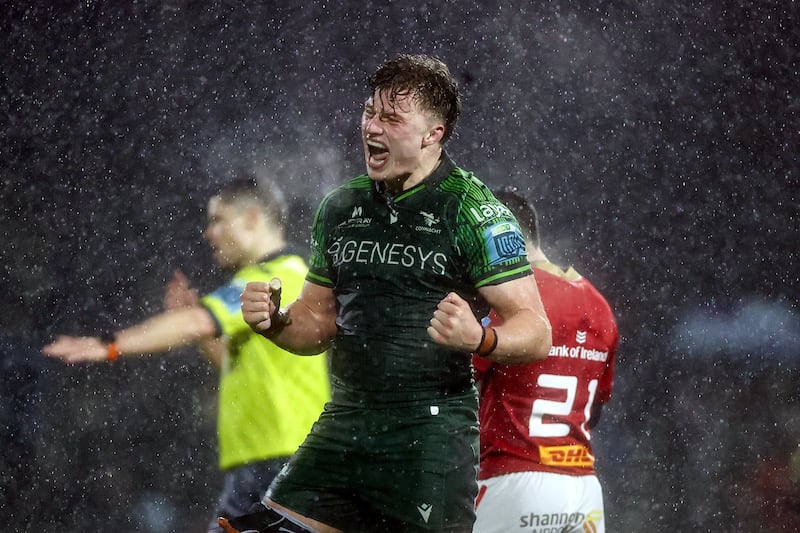 Connacht's Cian Prendergast celebrates a win over Munster at the Dexcom Stadium last season. Photograph: Ben Brady/Inpho 