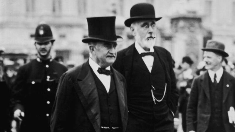 Leader of the Irish Parliamentary Party John Redmond (left) with Irish nationalist politician John Dillon circa 1910. Photograph: Hulton Archive/Getty Images