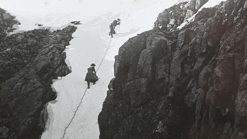 One of the earliest photographs of rock climbers, part of 50 glass stereoscope slides, (Mullen’s, €300-€500).