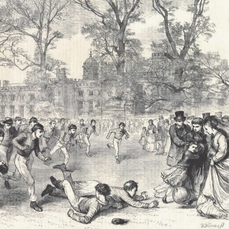 A sketch of an early game of rugby football from the late 1800s, featured in David Doolin's book, A History of Rugby in Leinster.