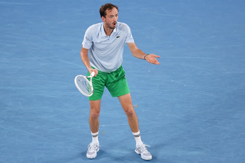 Russia's Daniil Medvedev reacts after a point against USA's Learner Tien during their men's singles match on day five of the Australian Open. Photograph: Martin Keep/AFP via Getty Images