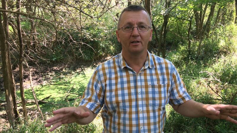 Professor Norbert Pap of Hungary’s Pecs University at the now overgrown hill from which he believes Ottoman sultan Suleiman the Magnificent was said to have watched the 1526 Battle of Mohacs. Photograph: Daniel McLaughlin