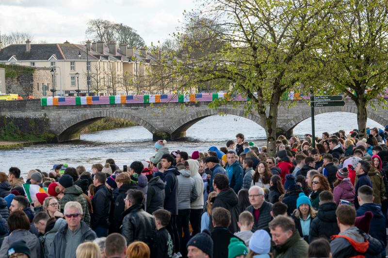 Crowds wait for the arrival of President Biden to a celebration event outside St Muredach's Cathedral in Ballina. Photo - Julien Behal/Irish Government via Getty Images