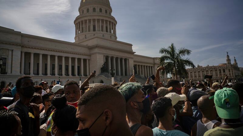 People protest in front of the Capitol in Havana, Cuba  against ongoing food shortages and high prices of foodstuffs. File photograph: Ramon Espinosa/AP Photo