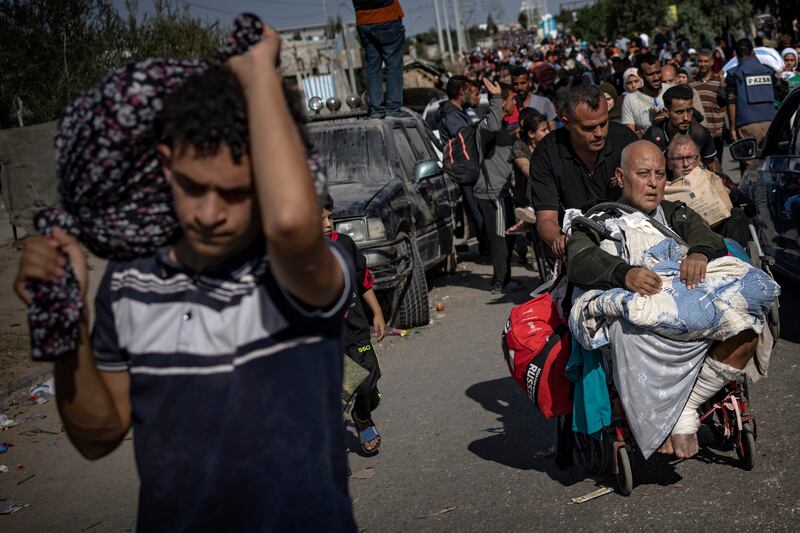 Palestinians flee to the southern Gaza Strip. Photograph: Fatima Shbair/AP