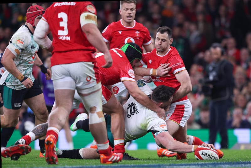 Jack Conan scores a try for Ireland against Wales. Photograph: Ben Brady/Inpho