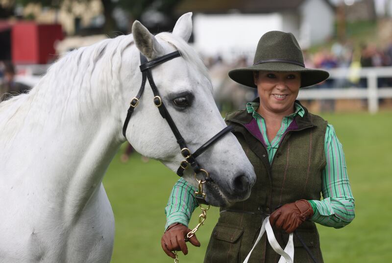 Susan Savage from Clifden with her pony The Gasúr at the Connemara Pony Show in Clifden Co Galway. Photograph: Bryan O’Brien/The Irish Times 