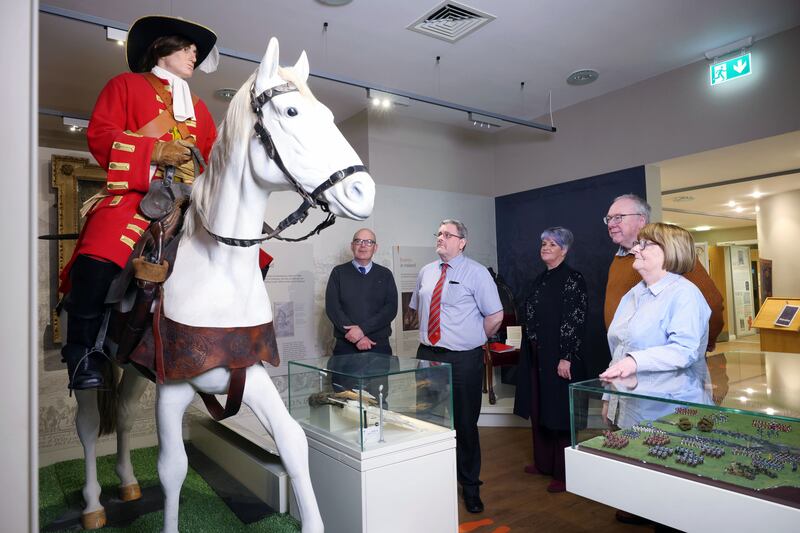 Ian Carlisle, Dr Jonathan Mattison, Gillian McIntyre, Reverend Mervyn Gibson and Lynda Gibson in Belfast's Museum of Orange Heritage. Photograph: Stephen Davison/Pacemaker 