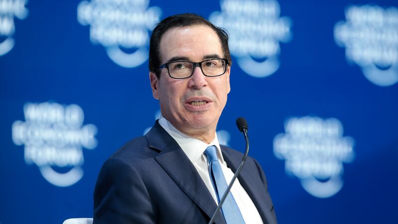 US treasury secretary Steven Mnuchin  speaks during a panel session on the closing day of the World Economic Forum   in Davos. Photograph: Jason Alden/Bloomberg