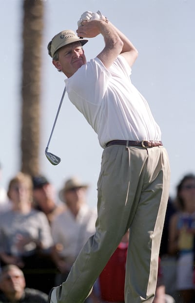 Colin Montgomerie follows his shot during The Skins Game at the Landmark Golf Club in Indian Wells, California, in 2000. Photograph: Jeff Gross  /Allsport