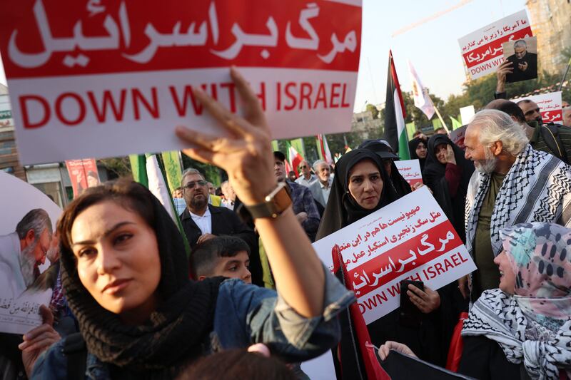 Protesters hold an anti-Israel rally in Tehran, Iran, on Tuesday. Photograph: AFP via Getty Images