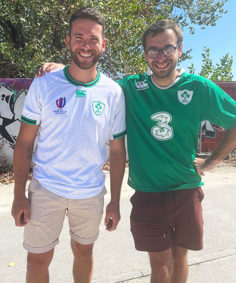 French Ireland fans Jules Chenia and Julian Juhncar from the local area agreed weather conditions were trying.