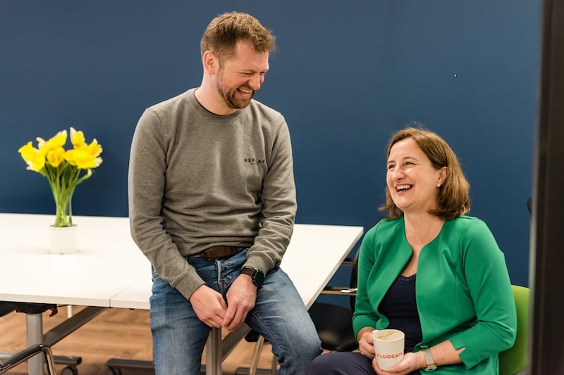 Pictured from L-R: Baseworx CEO Graham Clarke with AIB’s Branch Manager, Skibbereen, West Cork, Maeve Buckley at Ludgate co-working space in Skibbereen.