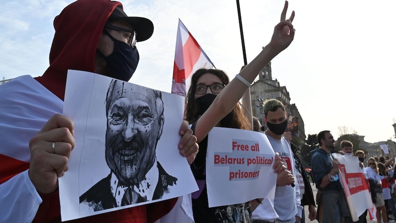 Anti-government protesters in Minsk. Photograph: Sergei Supinsky/AFP via Getty Images