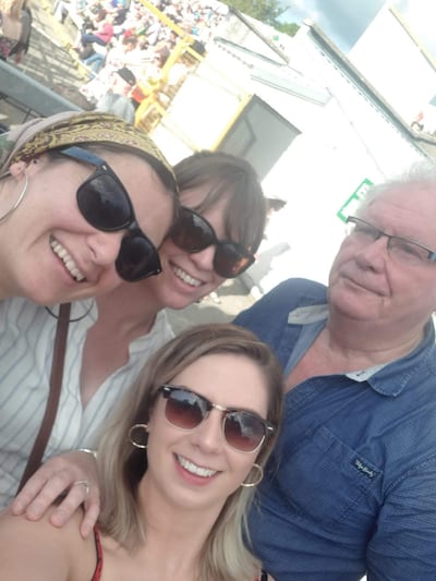 Áine Ryan's ex husband and friend, Michael Bob O'Malley with their three pirate princesses, Aisling, Bébhinn and Saoirse at the Bob Dylan and Neil Young Concert in Nowlan Park, Kilkenny, in 2019.