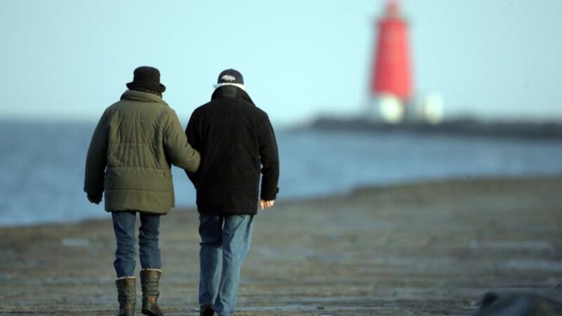 A winter walk near Poolbeg in Dublin. Photograph: Cyril Byrne