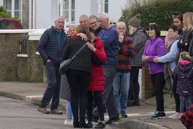 The community gather in St Bernard's Place, Fermoy, Co Cork, ahead of the funeral cortege for Tina Satchwell. Photograph: Brian Lawless/PA Wire