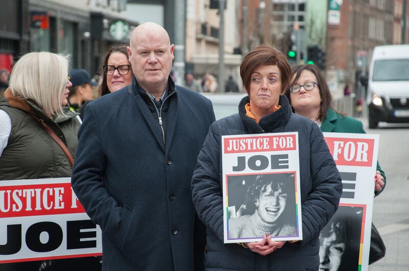 A large protest was held in Limerick calling on DPP appeal the terms of a sentence imposed on the killer of student journalist Joe Drennan. Pictured Joe Drennan's parents, Tim and Marguerite Drennan. Credit: Karlis Dzjamko