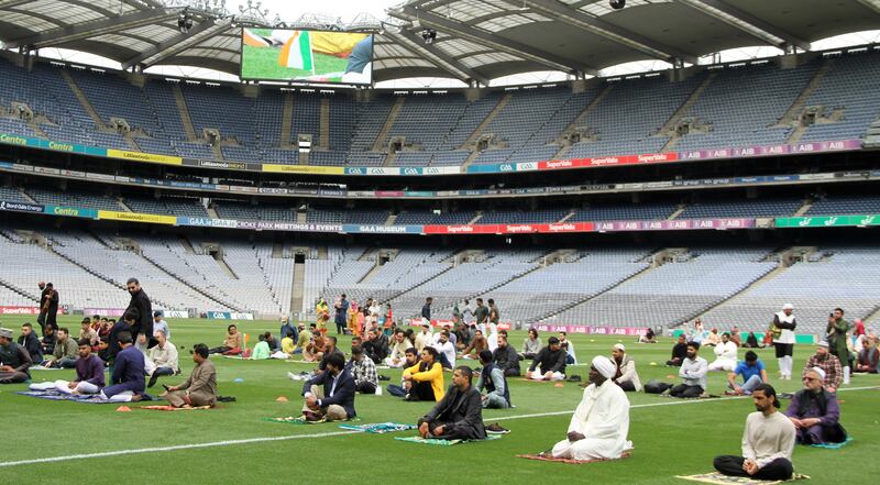 Some of those who participated in the celebration of Eid al-Adha at Croke Park. Photograph: Ronan McGreevy