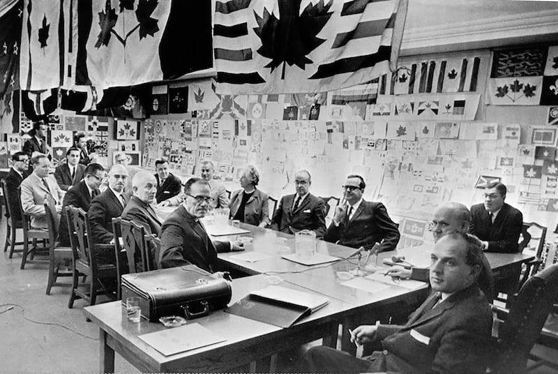 A meeting of the committee in 1964 that settled on the current design of the Canadian flag. Photograph: Cliff Buckman/Library and Archives Canada via New York Times