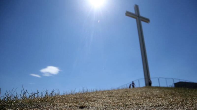 Dried-out grassland at the foot of the papal cross in Dublin’s Phoenix Park. Photograph: Brian Lawless/PA Wire