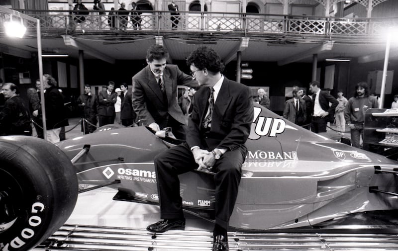 Eddie Jordan with the Jordan F1 car in 1991. Photograph: Billy Stickland/Inpho