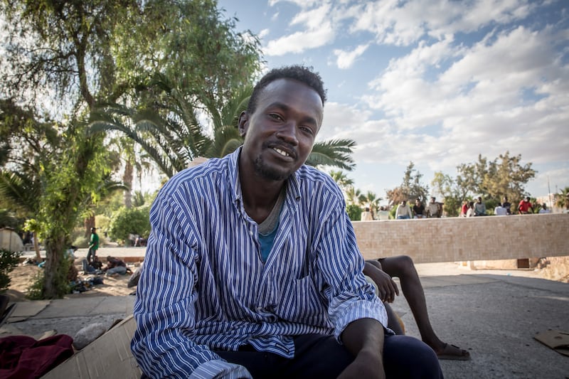 Abuwakar Mohamed Abdirahim (28) escaped the war in Darfur, Sudan, and has been sleeping rough in Sfax for the past month. Photograph: Sally Hayden.