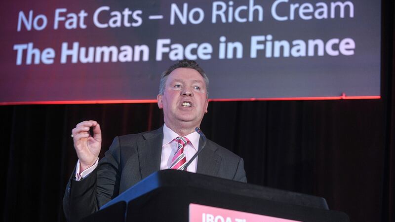 General secretary Larry Broderick at the Irish Bank Officials’ Association conference in Croke Park. Photograph: Tommy Clancy