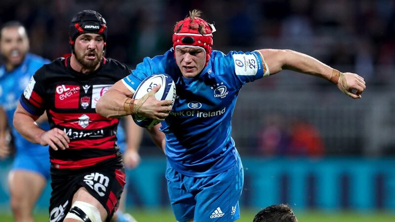 Josh Van der Flier in action in Leinster’s Heineken Champions Cup Round 2 match against Lyon last November. Photograph: Billy Stickland/Inpho