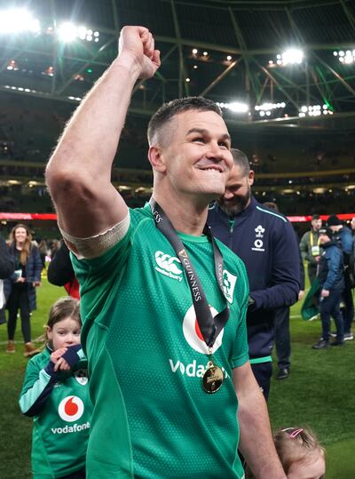 Ireland's Jonathan Sexton gestures to the fans after the Guinness Six Nations match at the Aviva Stadium. Photograph: PA