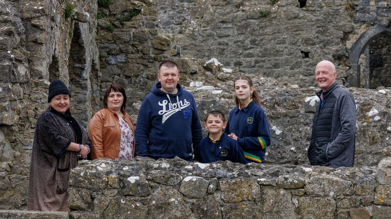 The Yevsiutin family with Stephanie McDermott and Liam O’Sullivan at Kells Abbey in Co Kilkenny. Photograph: Dylan Vaughan