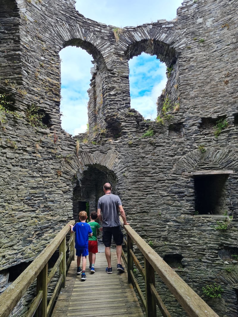 Cilgerran Castle, a striking 13th century castle, the site of centuries of conflict between the Normans and Welsh princes. Joanne Hunt and family, for travel feature on Wales