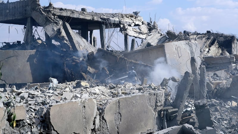 The Scientific Research Centre building that was hit by the strikes that were launched on 14 April 2018 by the United States, Britain and France in Barzeh neighborhood in Damascus, Syria, in retaliation for an alleged chemical attacks. Photograph: Youssef Badawi/EPA