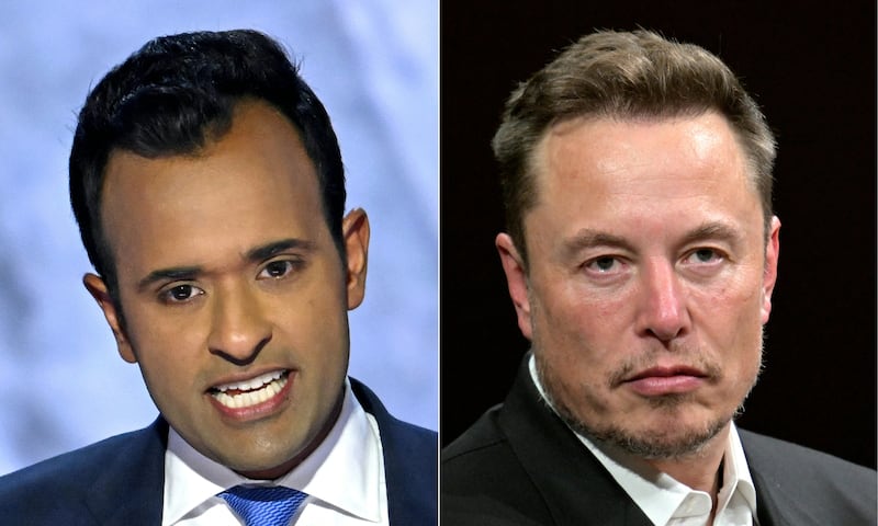 Donald Trump says Vivek Ramaswamy and Elon Musk will reduce government bureaucracy. Photograph: Andrew Caballero-Reynoldsalain Jocard/AFP via Getty Images